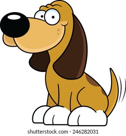 Cartoon Illustration Of A Happy Brown Dog Wagging His Tail. 
