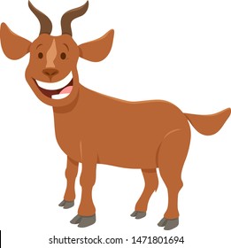 Cartoon Illustration of Happy Brown Goat Farm Animal Character