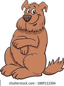 Cartoon illustration of happy brown shaggy dog comic animal character