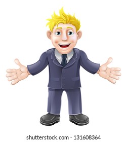 Cartoon illustration of a happy cartoon businessman in suit smiling