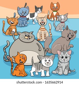 Cartoon Illustration of Happy Cats and Kittens Comic Animal Characters Group