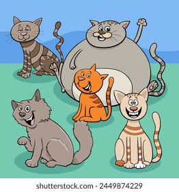 Cartoon illustration of happy cats and kittens comic animal characters
