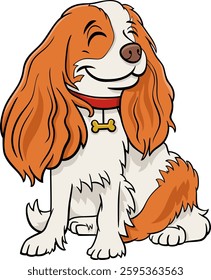 Cartoon illustration of happy Cavalier King Charles Spaniel purebred dog animal character