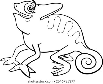 Ilustração de desenho animado de camaleão feliz réptil animal caractere colorir página