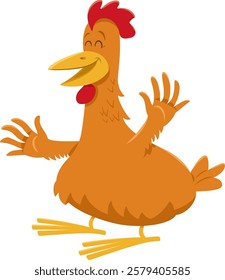 Cartoon illustration of happy chicken or hen farm bird animal character