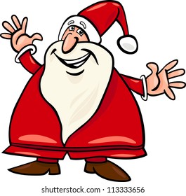 Cartoon Illustration of Happy Christmas Santa Claus or Papa Noel