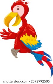 Cartoon illustration of happy colorful macaw parrot bird animal character