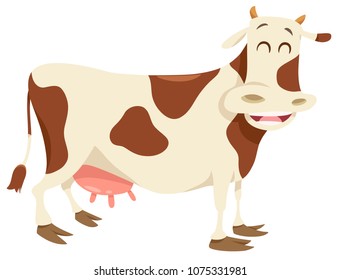 Cartoon Illustration of Happy Cow Farm Animal Character