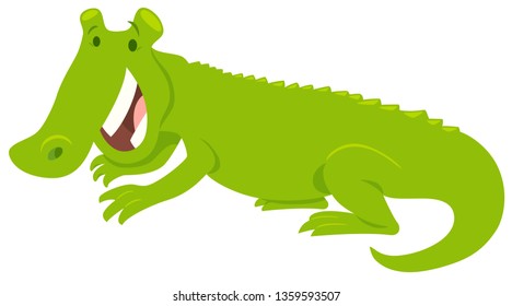 Cartoon Illustration of Happy Crocodile Wild Animal Character