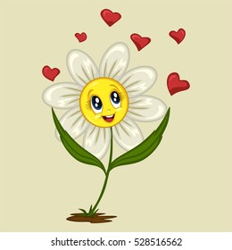 Cartoon Illustration Of A Happy Daisy In Love