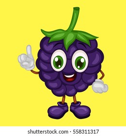 Cartoon Illustration of a Happy Dewberry Pointing Up With Finger