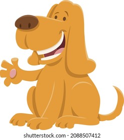 Cartoon illustration of happy dog animal character waving his paw