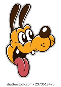 Cartoon illustration of A Happy dog face with their tongue sticking out in vintage art style. Best for sticker, logo, and mascot with pet themes for kids