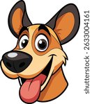 Cartoon illustration of a happy dog head with tongue sticking out. Vector graphic on a white background.