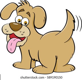 Cartoon Illustration Of A Happy Dog Looking Backwards.