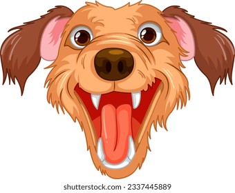 A cartoon illustration of a happy dog with its mouth open and sharp teeth showing