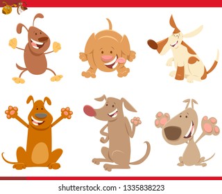 Cartoon Illustration of Happy Dogs or Puppies Domestic Animal Characters Set