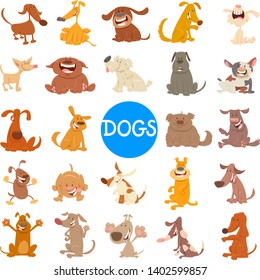 Cartoon Illustration of Happy Dogs and Puppies Pet Animal Characters Large Set