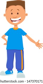 Cartoon Illustration of Happy Elementary Age or Teenager Boy Character