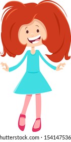 Cartoon Illustration of Happy Elementary Age or Teen Girl or Comic Character