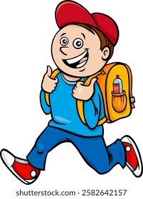 Cartoon illustration of happy elementary age student boy with school bag