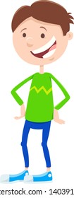 Cartoon Illustration of Happy Elementary or Teen Age Boy Character