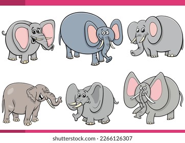 Cartoon illustration of happy elephants comic animal characters set