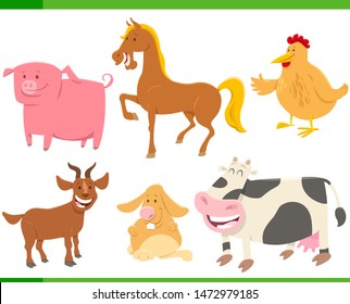 Cartoon Illustration of Happy Farm Animal Comics Characters Set