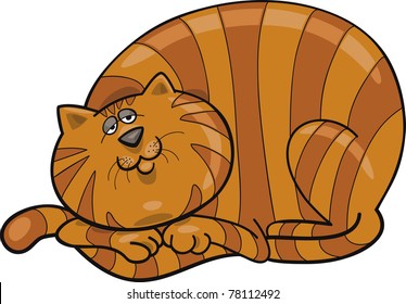 Cartoon illustration of happy fat red cat
