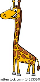 Cartoon Illustration of Happy Giraffe Animal Character