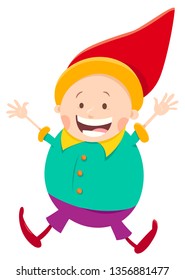 Cartoon Illustration of Happy Gnome or Dwarf Fantasy Character