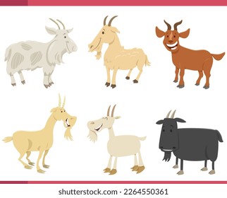 Cartoon illustration of happy goats farm animals comic characters set