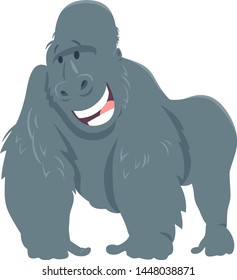 Cartoon Illustration of Happy Gorilla Ape Funny Animal Character