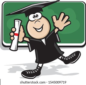 cartoon illustration of a happy graduate holding a diploma 