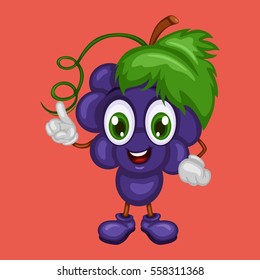 Cartoon Illustration of a Happy Grape Pointing Up With Finger