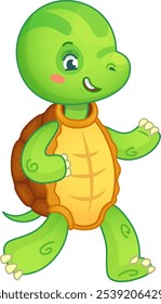 Cartoon illustration of a happy green turtle walking and winking, perfect for children s books, educational materials, and more