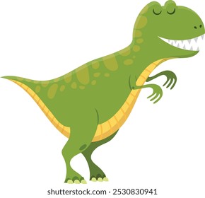 Cartoon-Illustration eines fröhlichen grünen Tyrannosaurus rex Dinosaurier aus der Kreidezeit, lächelnd und aussehend freundlich