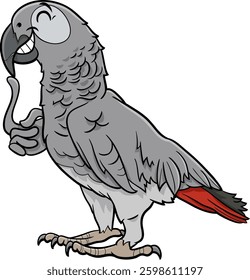 Cartoon illustration of happy grey parrot bird comic animal character