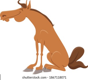 Cartoon illustration of happy horse farm animal comic character