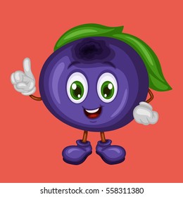 Cartoon Illustration of a Happy Huckleberry Pointing Up With Finger
