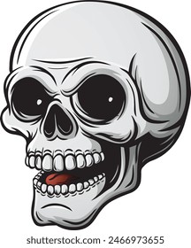 Cartoon illustration of  happy human skull 