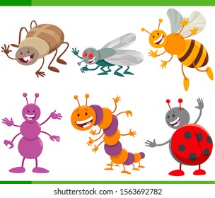 Cartoon Illustration of Happy Insects and Bugs Animal Characters Set