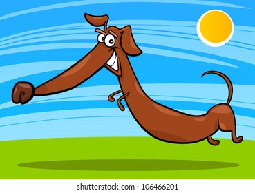 cartoon illustration of happy jumping dachshund dog