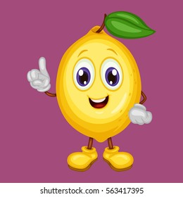 Cartoon Illustration of a Happy Lemon Pointing Up With Finger
