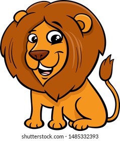 Cartoon Illustration of Happy Lion Wild Cat Animal Character