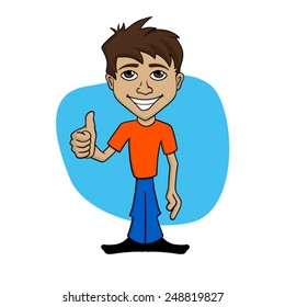 Cartoon illustration of a happy man giving thumb up
