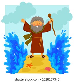 Cartoon Illustration Happy Moses Parting Red Stock Vector (Royalty Free ...