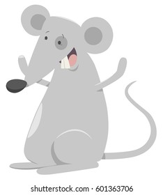 Cartoon Illustration of Happy Mouse Animal Character