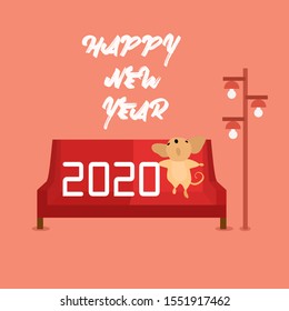 Cartoon Illustration Happy New Year 2020. Chinese New Year. Year of the Rat