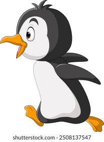 Cartoon illustration of a happy penguin running